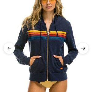 Aviator Nation Dark Blue Hoodie with Colorful Stripes